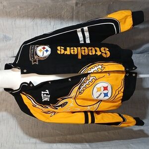 Pittsburgh Steelers Style Jacket W/ Embroidered Flames NFL Football Men Sz Large